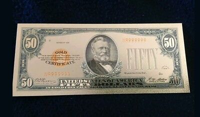 ☆MINT☆OLD STYLE $50.00 GOLD CERTIFICATE Fifty DOLLAR Rep.*Bank☆note W/COA☆