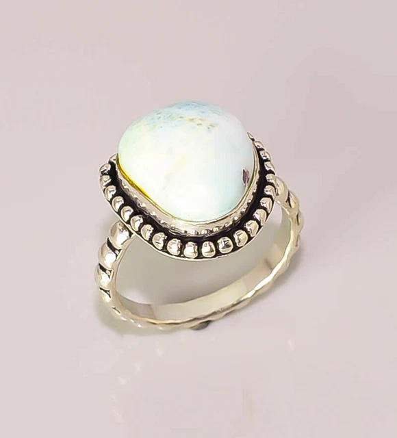 Blue Larimar Handmade Designer Jewelry 925 STERLING SILVER PLATED RING 6.5