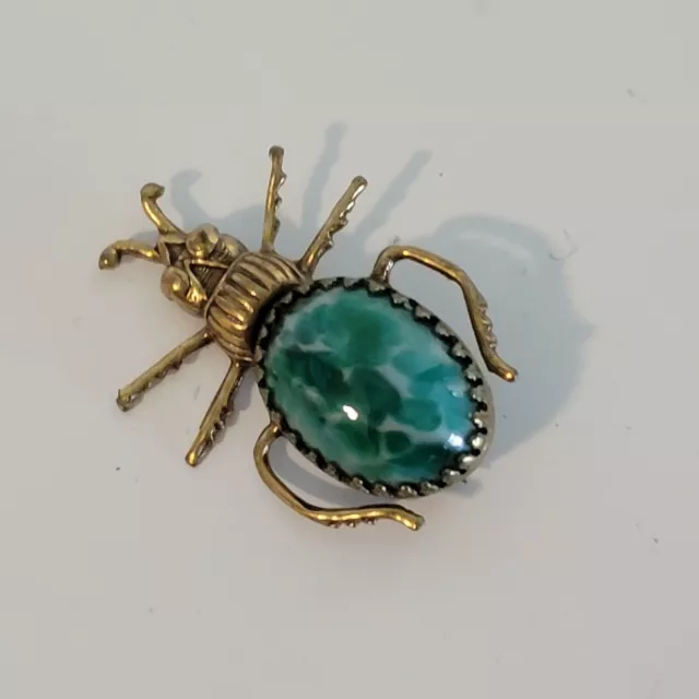 Vintage Sadie Green Jeweled Scarab Beetle Brooch Pin