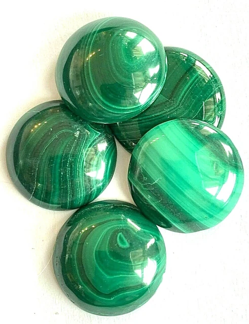 5 Large Genuine Malachite Stone Cabs - 25mm Round Cabochons - Vintage Stock