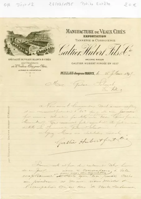 Dépt 12 - Millau - Petite Entête d'une Tannerie & Corroierie du 26/03/1895