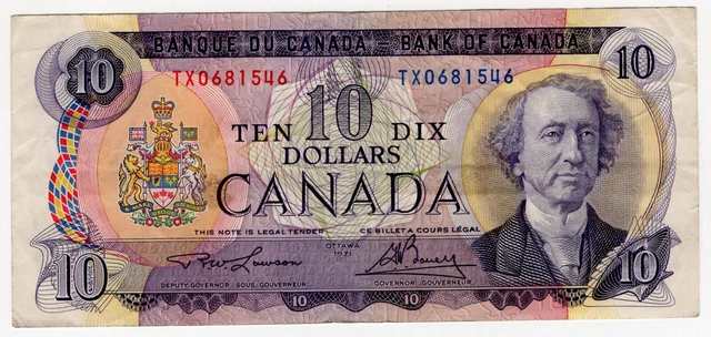 1971 Bank Of Canada Ten 10 Dollar Bank Note Tx 0681546 Nice Bill