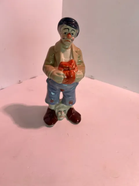 Vintage Mid Century Sad Clown  Porcelain Hobo Figurine with Head between Feet
