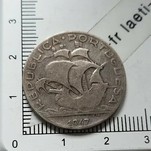 G09616 pièce de monnaie argent 5 escudos 1947 Portugal