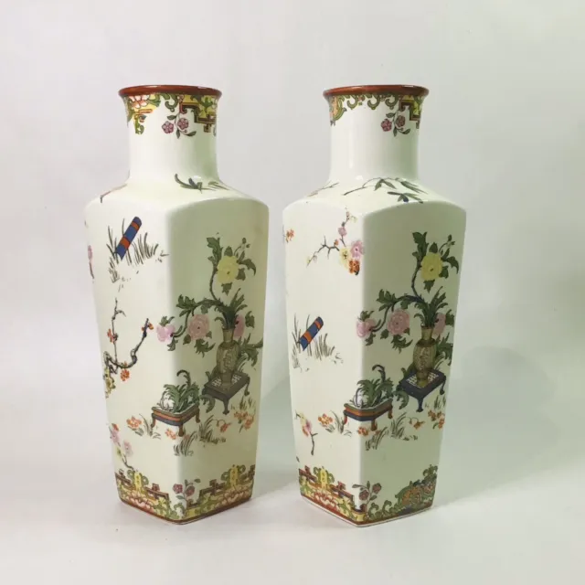 Pair Of Vintage H.M & Co Staffordshire China No.25 1940’s Chinoiserie Vases