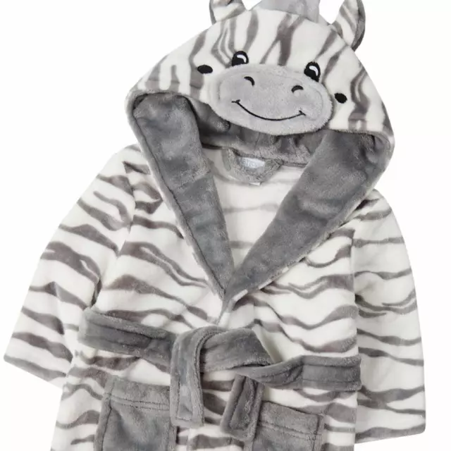 Baby Boys Girls Unisex Hood Dressing Gown ~ Zebra ~  Robe 0-6-12-18-24 Month abg