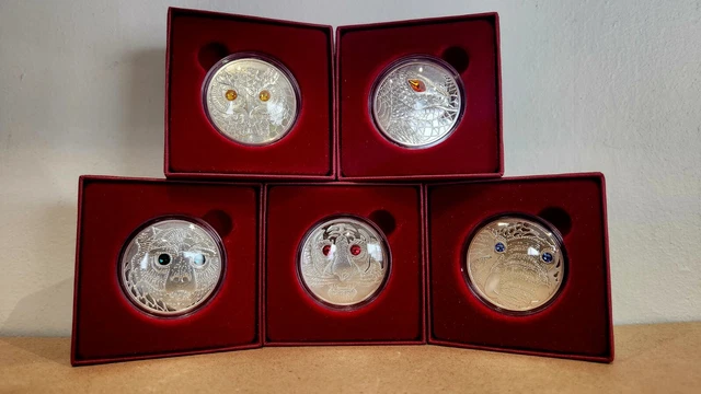 Serie 5 x 20 Euros Argent Autriche Swarovski Proof - Serpent, Ours, Elephant