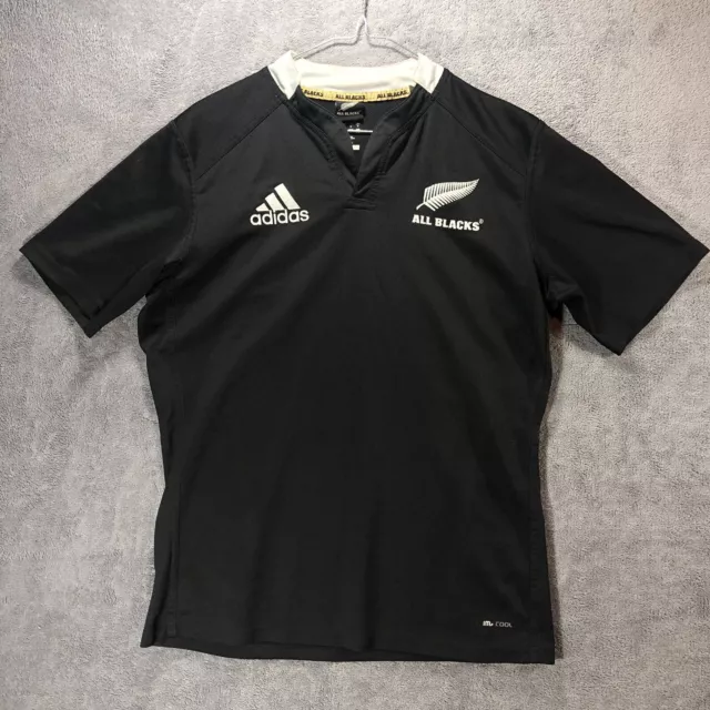 All Blacks Rugby Shirt M Black New Zealand Adidas 2011 2012 Logo Clima Cool Mens