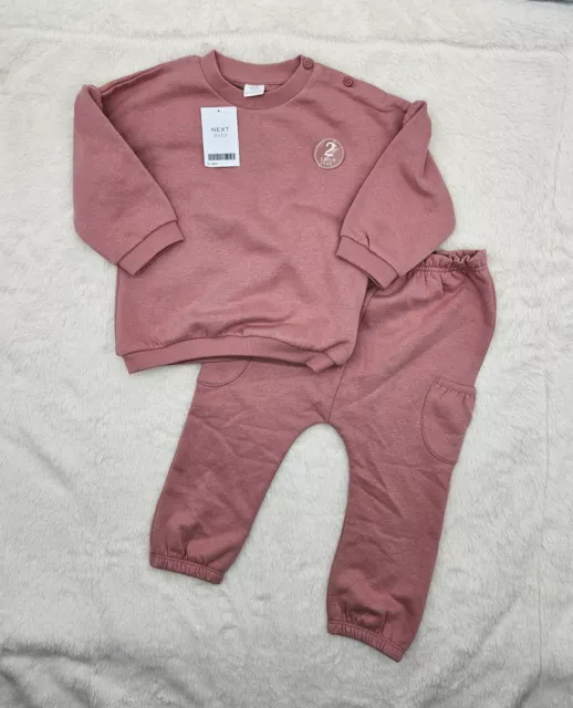 NEXT Baby Girl Outfit Joggers Sweatshirt Set Toddler Tracksuit Pink 18-24 Months
