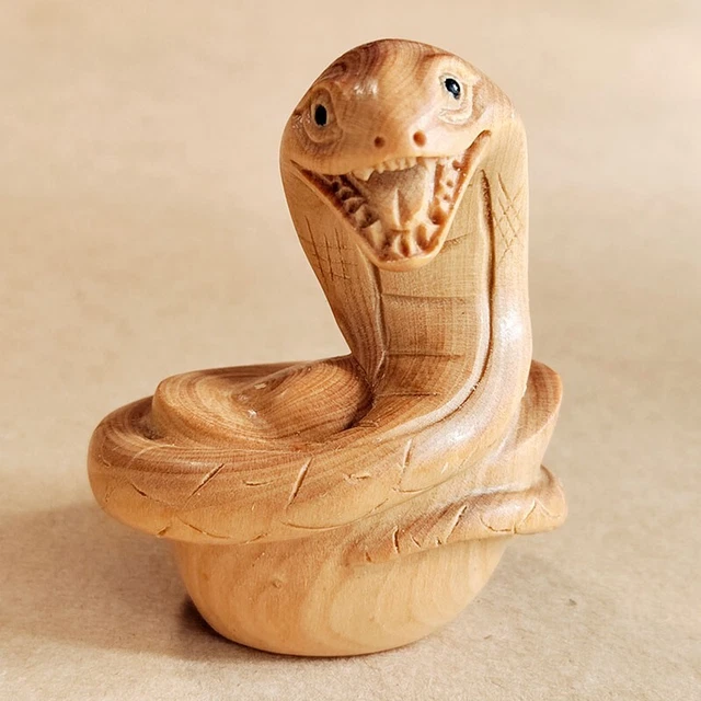 Q4806 - 2" Hand carved Boxwood Netsuke Figurine Carving - Wealthy Snake