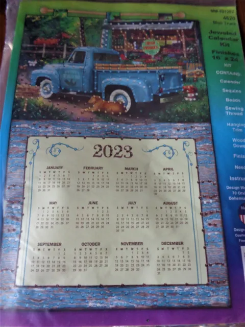 Design Works 2023 Jeweled Calendar Kit Blue Truck 16" X 24" New Kit #4620
