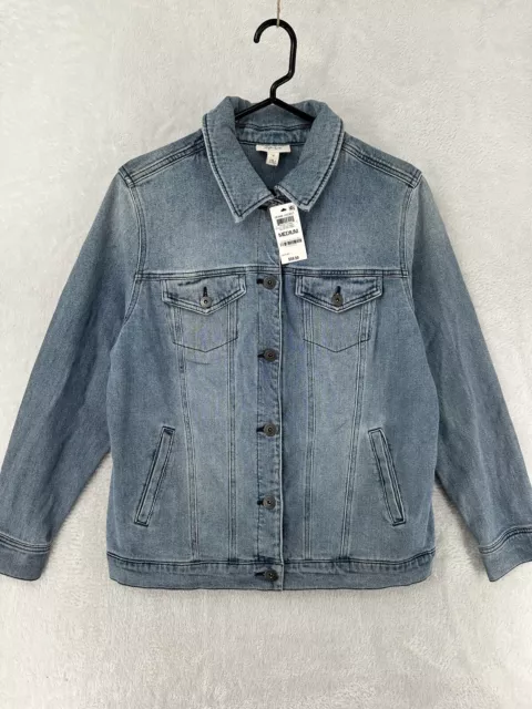 Style & Co Jacket Women's Medium Blue Denim Jean Button Pockets Light Wash $60