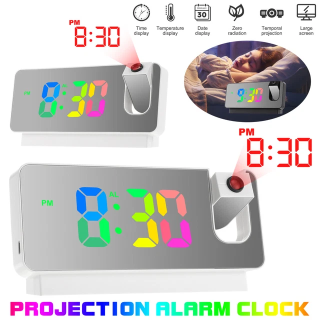 1 Pc alarm clock with projection on ceiling Affichage de la température En miroi