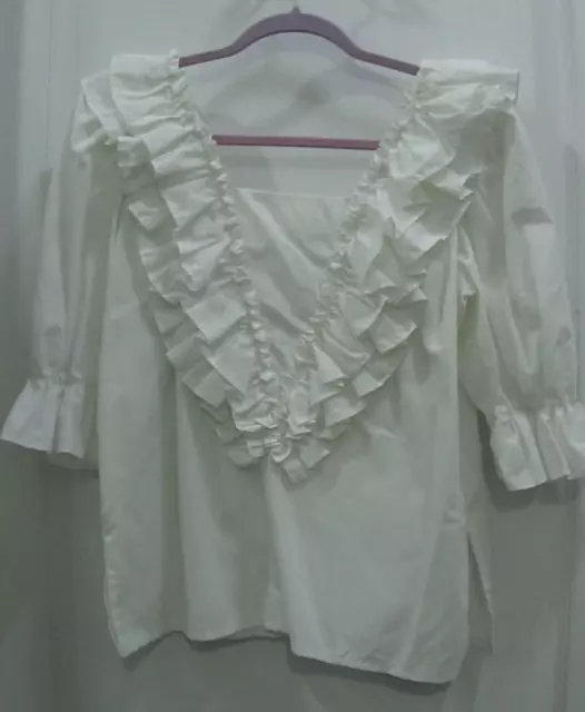 #219 Square Dance Peasant Blouse White with Ruffles