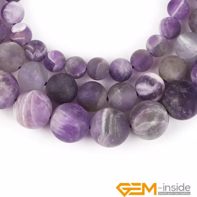 Natural Gemstone Purple Dream Lace Amethyst Frosted Matte Round Loose Beads 15" 2