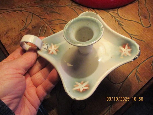 ANCIEN PICHET BROC pot a eau en tôle émaillée a décor de fleurs en