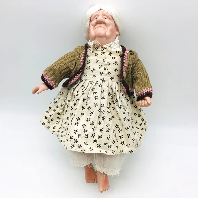 Vintage Cloth Doll Porcelain Bisque Sewn Body 16" Grandma Nana Grumpy Babydoll 7