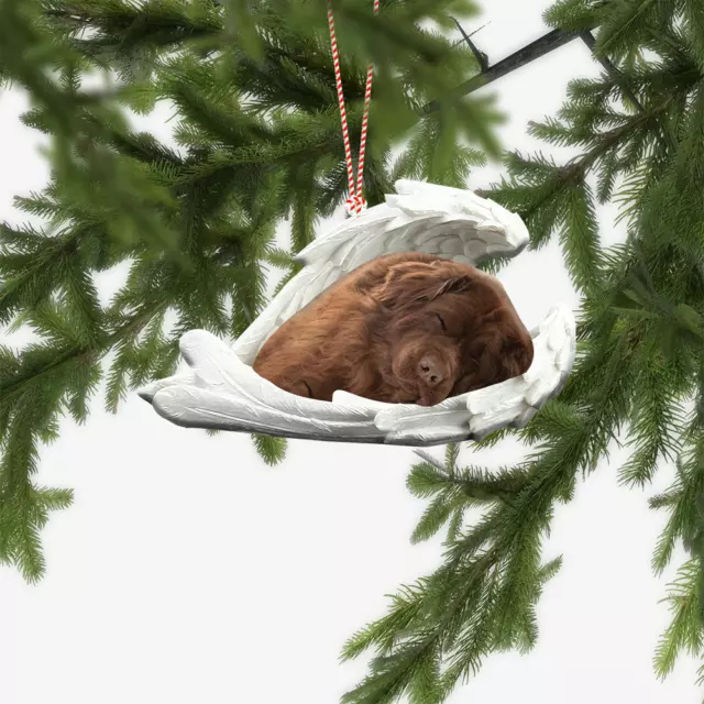 Newfoundland Dog Sleeping Angel Ornament, Newfoundland Dog Angel Wings Ornament