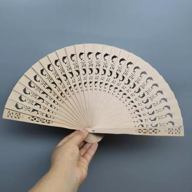 Hollow Hand Held Fan Folding Bamboo Paper Wooden Wedding Oriental Decor T7Q9