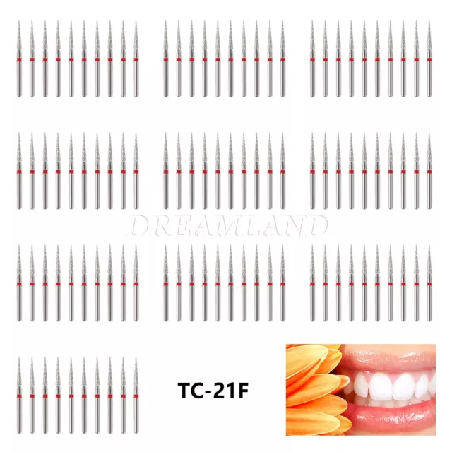 100* Dental Diamond Burs For High Speed Handpiece Taper Conical FG 1.6mm TC-21F