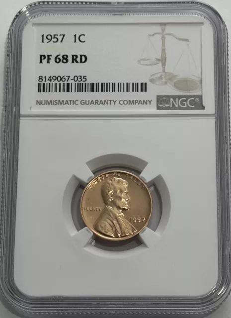 1957 P Ngc Pf68 Rd Red Proof Lincoln Wheat Penny 1C One Cent White Label