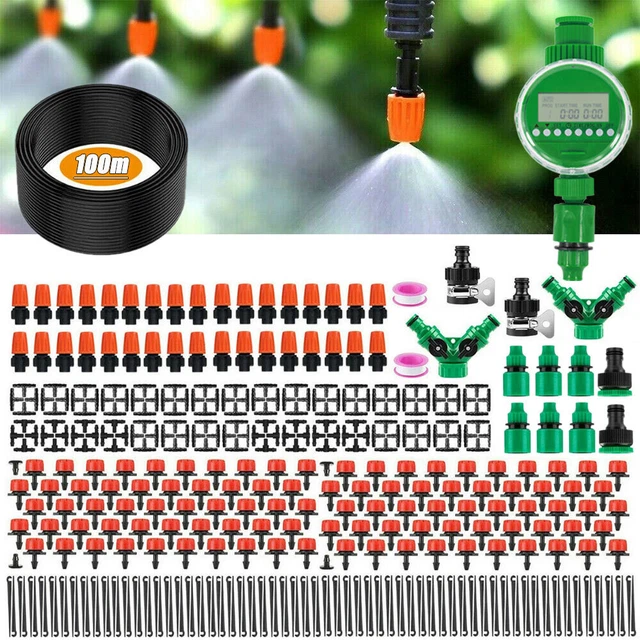 25/50/100M AUTOMATIC DRIP Irrigation System Kit Plant Timer Watering ...