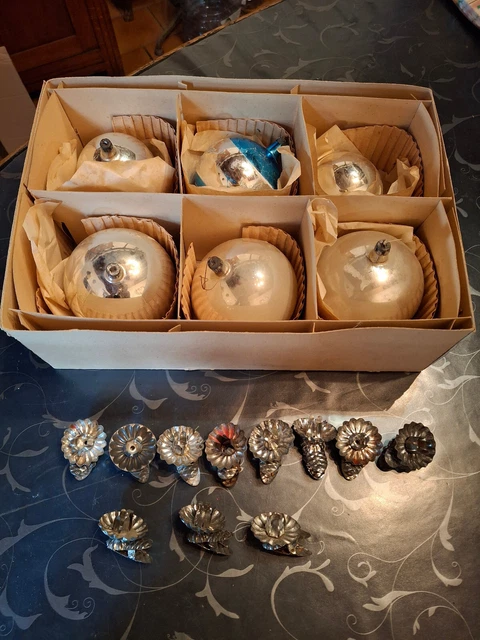 Lot De 4 Boules De Noël Anciennes En Verre Mercurisé églomisé – XIXe-XXe Siècle