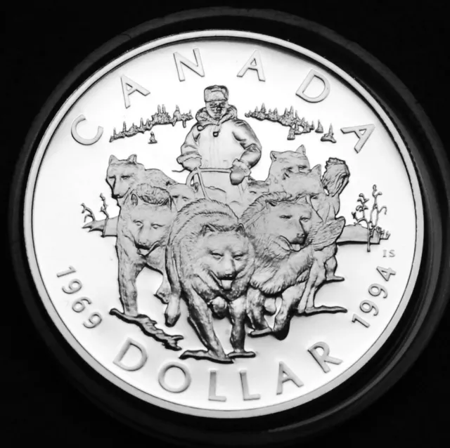 1994 Canadian $1 92.5% silver proof featuring the Last Dog Team Patrol in Canada
