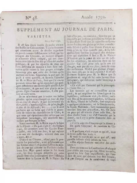 Gardes Suisses Régiment de Chateauvieux 1792  Révolution Française Pétion Paris