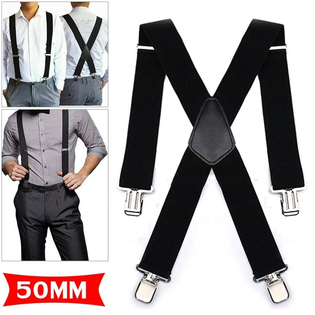 Regolabile X Forma Largo 50mm Elasticizzati Uomo Pantaloni Bretelle con 4 Clips