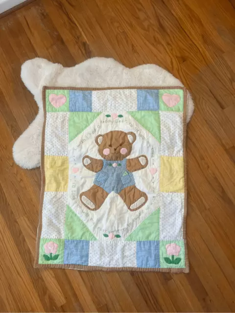 Handmade Baby Quilt Cottage Core Teddy Bear