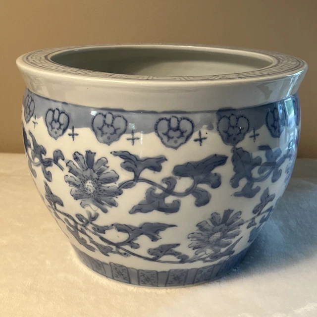 VINTAGE CHINOISERIE KOI Fish Bowl Planter Pot Jardiniere Stamped Hand