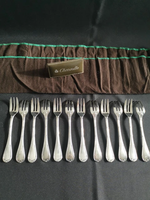 CHRISTOFLE Boîte 12 fourchettes métal argenté modèle RUBANS L=20,5 cm