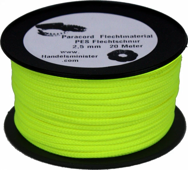 20m Paracord Flechtschnur 2,5mm neongelb / unifarbig / multicolor zum Flechten