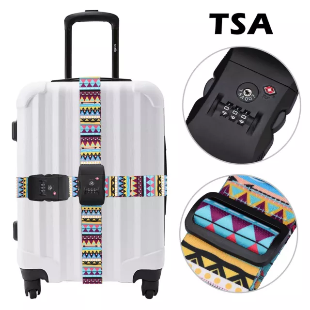 2x Travel Luggage Strap TSA Adjustable Suitcase Safety Lock Buckle Belt floral 2