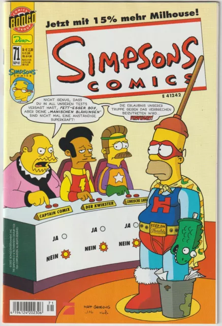 Simpsons Comics #71 Now 15% More Milhouse!, Dino 2002 | BONGO COMICS