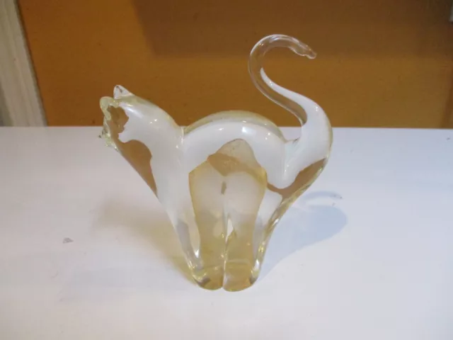 Vintage Murano Glass Cat Figurine Paperweight Clear & Gold Aventurine MCM 2