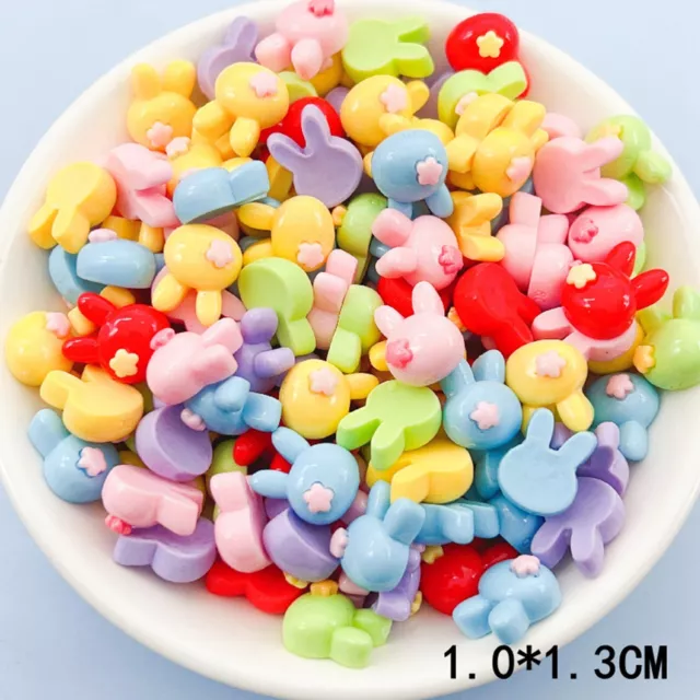 50pcs Mixed Candy Color Flatback Resin Mini Cute Bunny Rabbit 13mm Cabochons