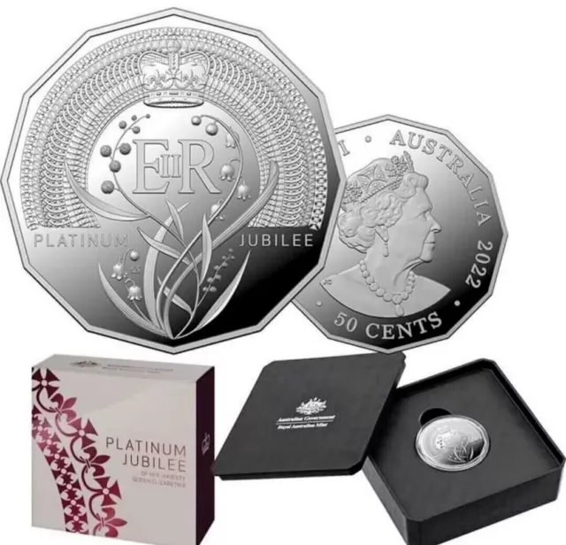 2022 Queen Elizabeth II Platinum Jubilee 999 Fine Silver Proof 50 Cent 50c Coin