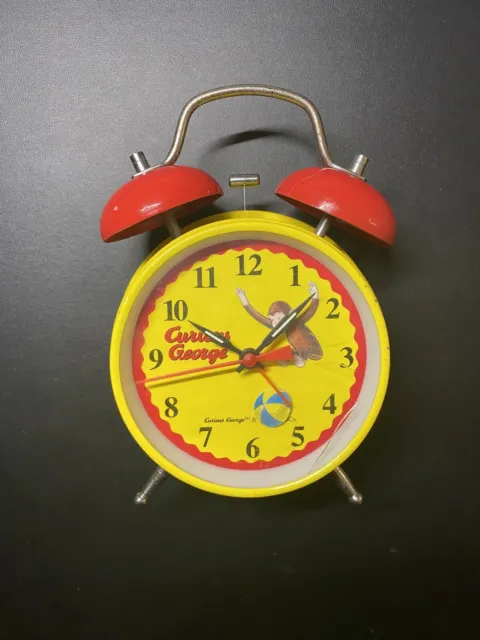 1998 Curious George Yellow Twin Red Bell  Alarm Clock, Schylling