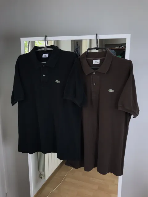 Men’s XL/54/6 Lot x2 Lacoste Classic Luxury Black/Brown Cotton Polos,Poloshirt