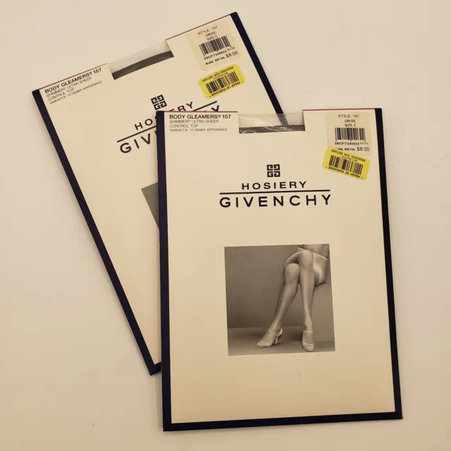 2x Givenchy Body Gleamers 157 Size C Shimmery Ultra Sheer Leg Pantyhose Grise