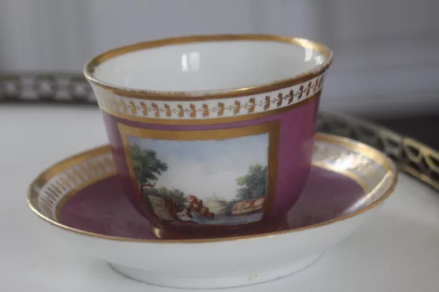 Grande tasse déjeuner ou chocolat en porcelaine de Paris,  Empire XIXe, Porphyre