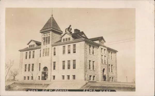RPPC Alma,KS New School Wabaunsee County Kansas M.L. Zercher B. & S. Co. Vintage