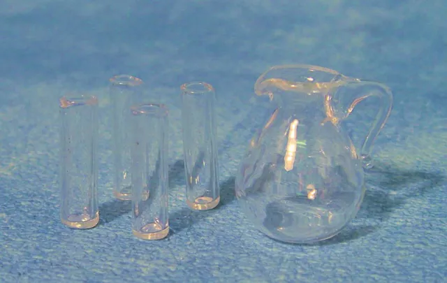 Miniature Glass Pitcher & 4 Glasses 12th Scale For Dolls Houses etc.