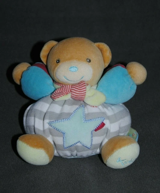 Peluche Doudou Ours Etoile KALOO 2012 Boule Gris Blanc Bleu 17 Cm Hochet TTBE