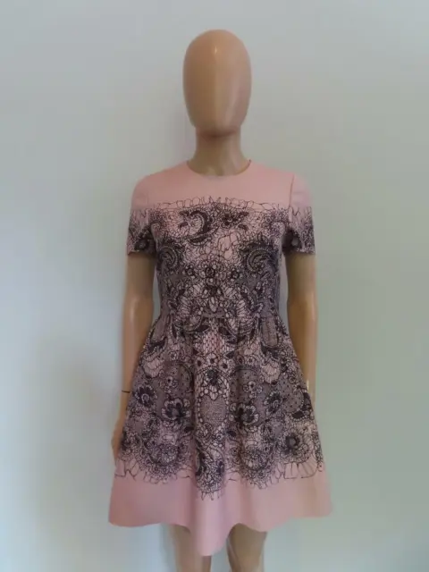 NWOT Valentino Pink A-Line Black Floral Print Dress Size 38/US 2