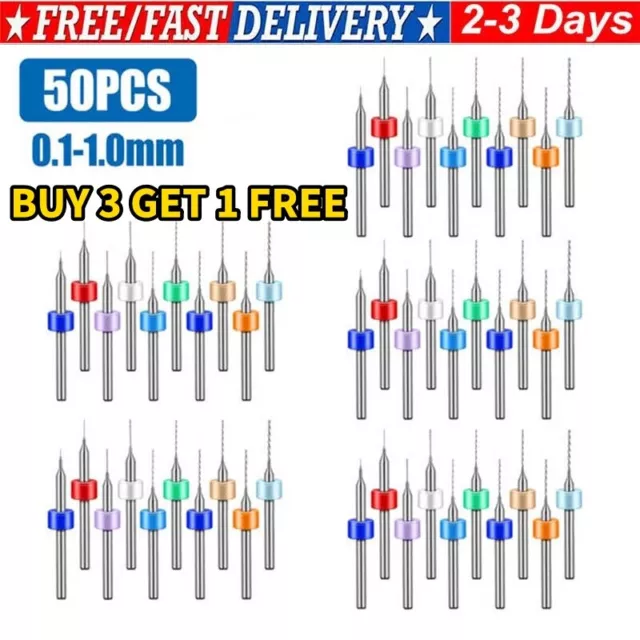 50PCS Carbide Micro Drill Bits Set 0.1-1.0mm PCB Driiling Bit for CNC Engraving~