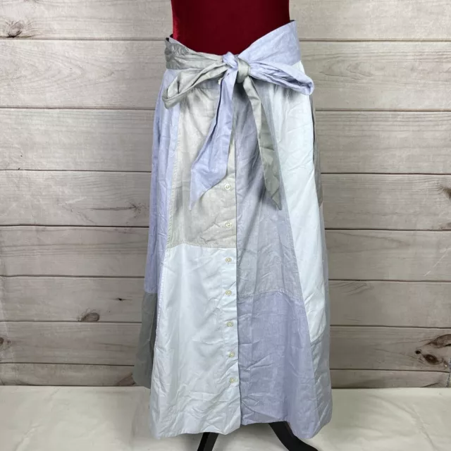 LISA MARIE FERNANDEZ Patchwork Chambray Tie Waist Midi Skirt Blue Multi Sz 2