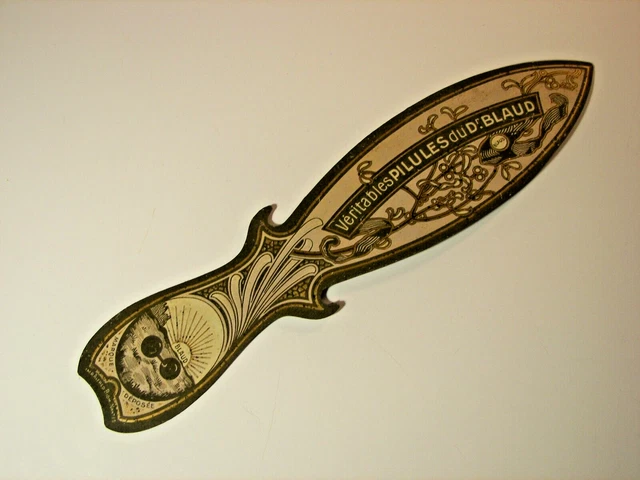 Rare French Medical Ad Tin Letter Opener Dr BLAUD 1900 Art Nouveau Brieföffner 6